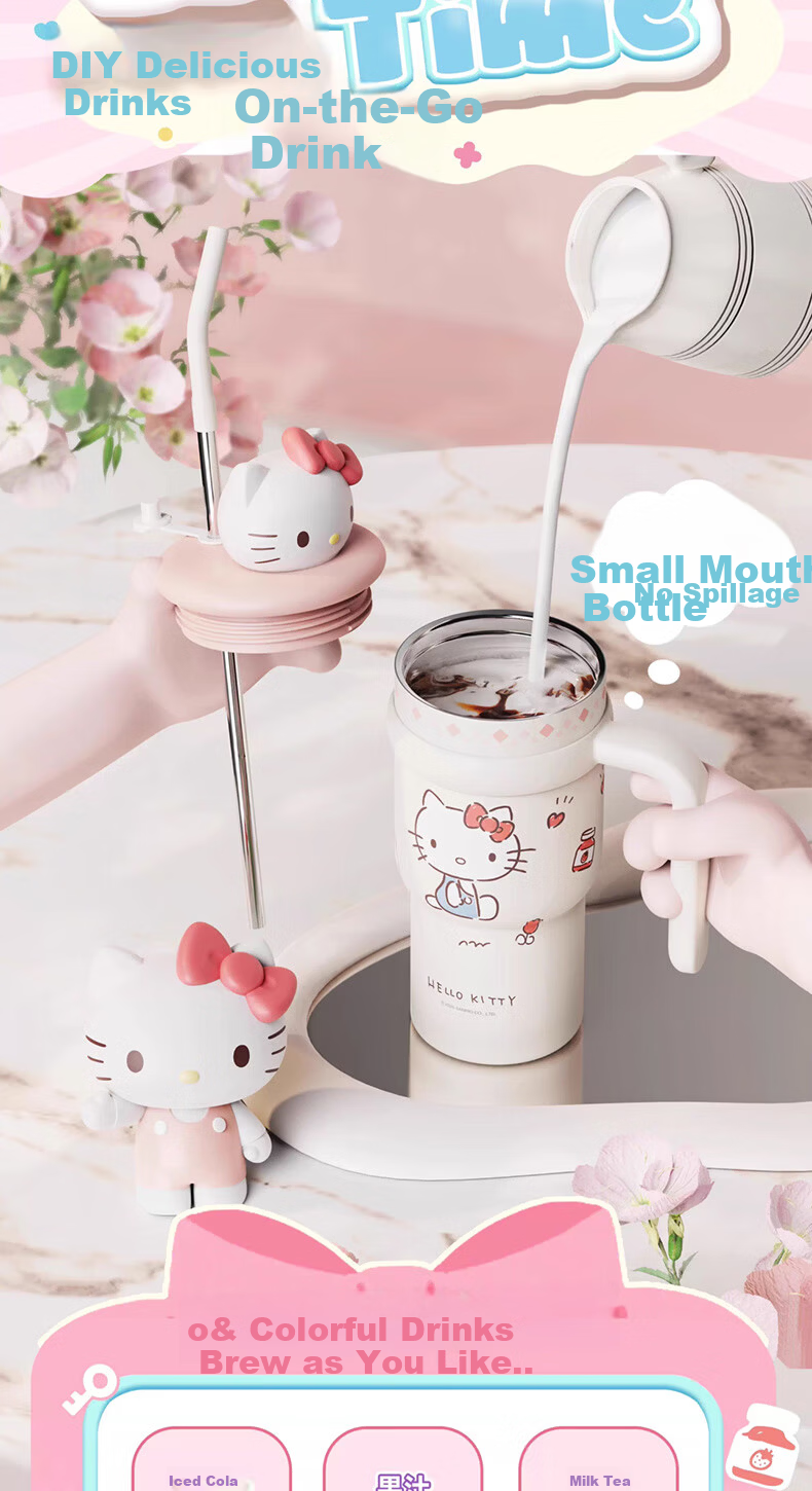MINISO Sanrio Hello Kitty Insulated Tumbler with Plush Doll, Large Capacity 700ml Travel Mug for Home and Office 10
