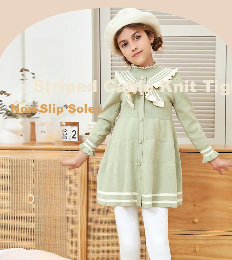 Bingxue Mian Children's Thermal Cotton Leggings Girls Spring Autumn Winter Thin Fleece Twist Knit Anti-Slip Tights Warm Long Pants for Older Kids 1