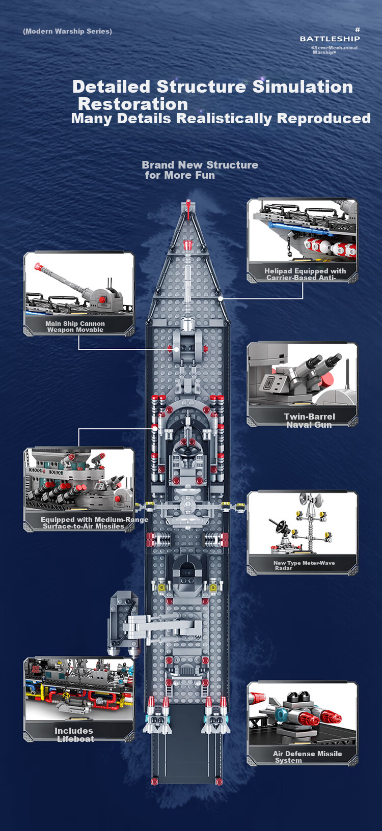 Build-a-Hand Aircraft Carrier Building Blocks Toy Children's Assembled Warship Military Model Boys New Year Birthday Gift Ages 6-8-12 5