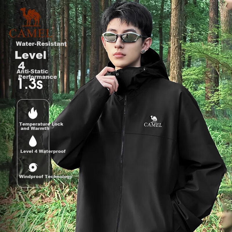 Camel Women's Softshell Jacket Windproof Waterproof Fleece Lined Warm Anti-Static Hooded Jacket for Men