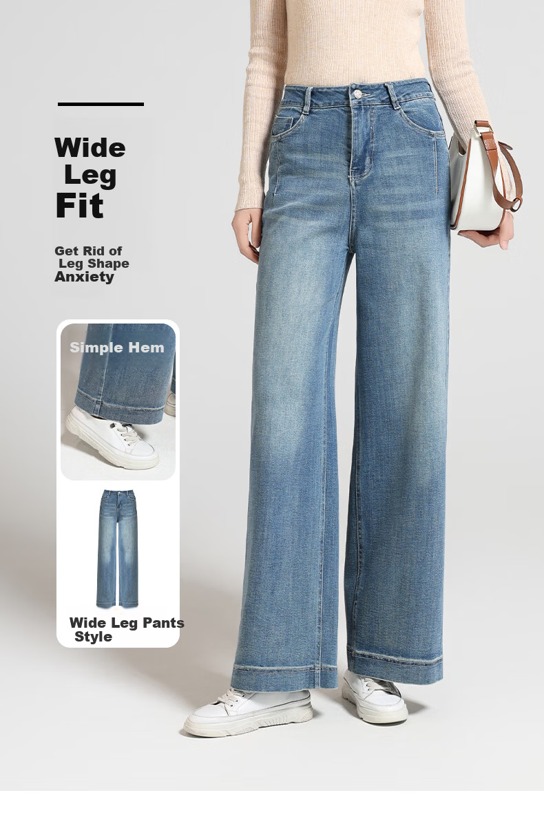 Meishi Women's Jeans 2026 Spring New High Waist Stretch Slim Straight Vintage Wide Leg Pants Blue 28 1