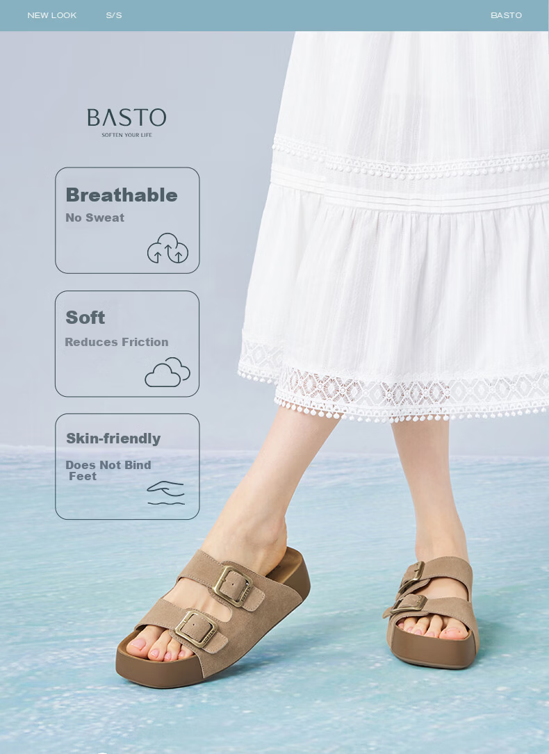 BASTO 26 Summer Birk Shoes Casual Outdoor Retro Women's Shoes W2957BT6 Beige Size 38 2