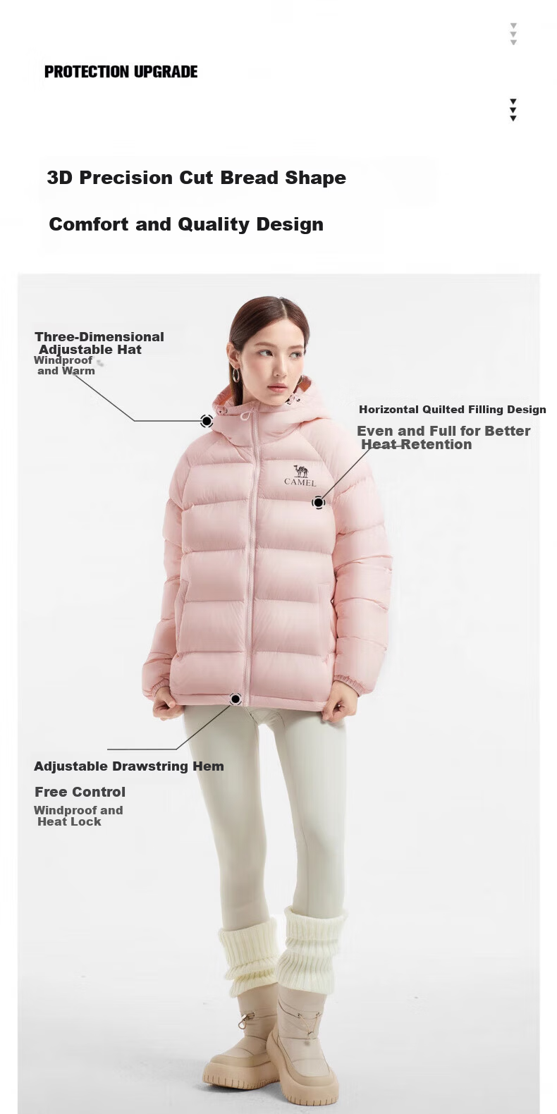 CAMEL Outdoor Down Jacket Winter Thickened Warm Unisex Windproof Graphene Puffer Coat 52