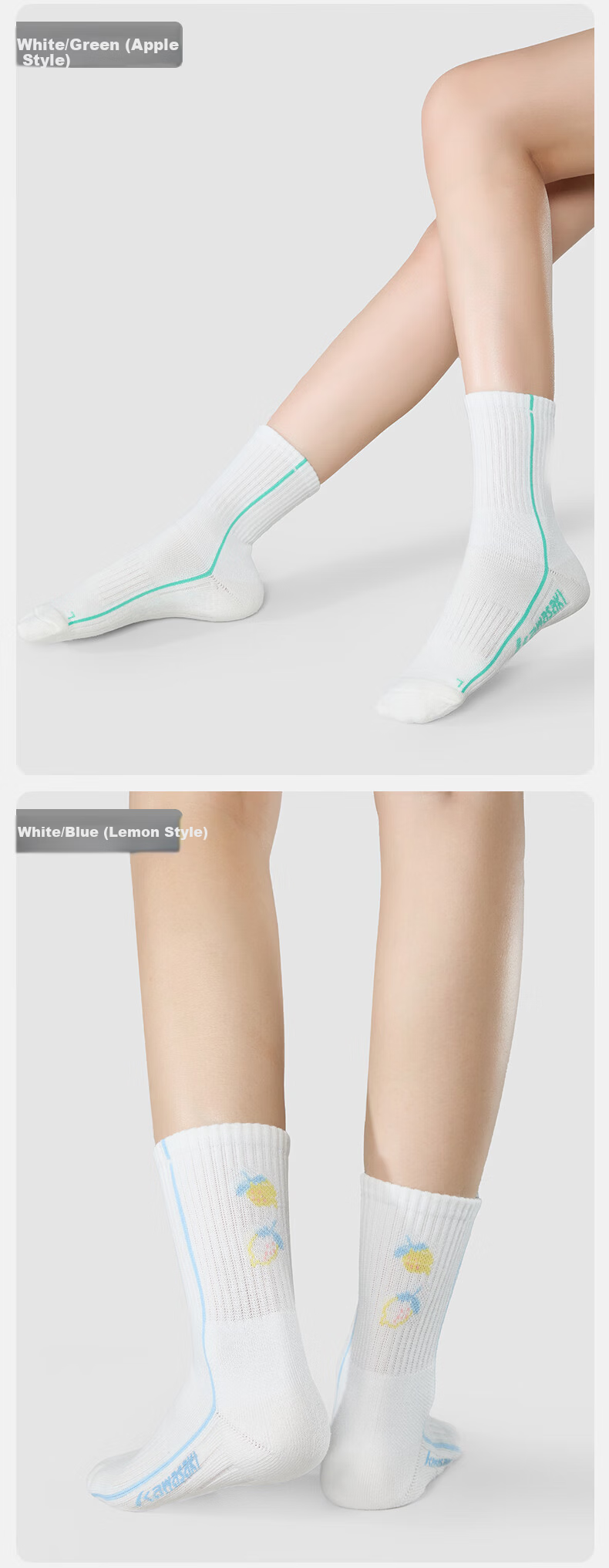 KAWASAKI Badminton Socks Striped Fruit Pie TRN Training Mid-Calf Sports Socks D6211 Blue/Pink/Green (3 Pairs) 9