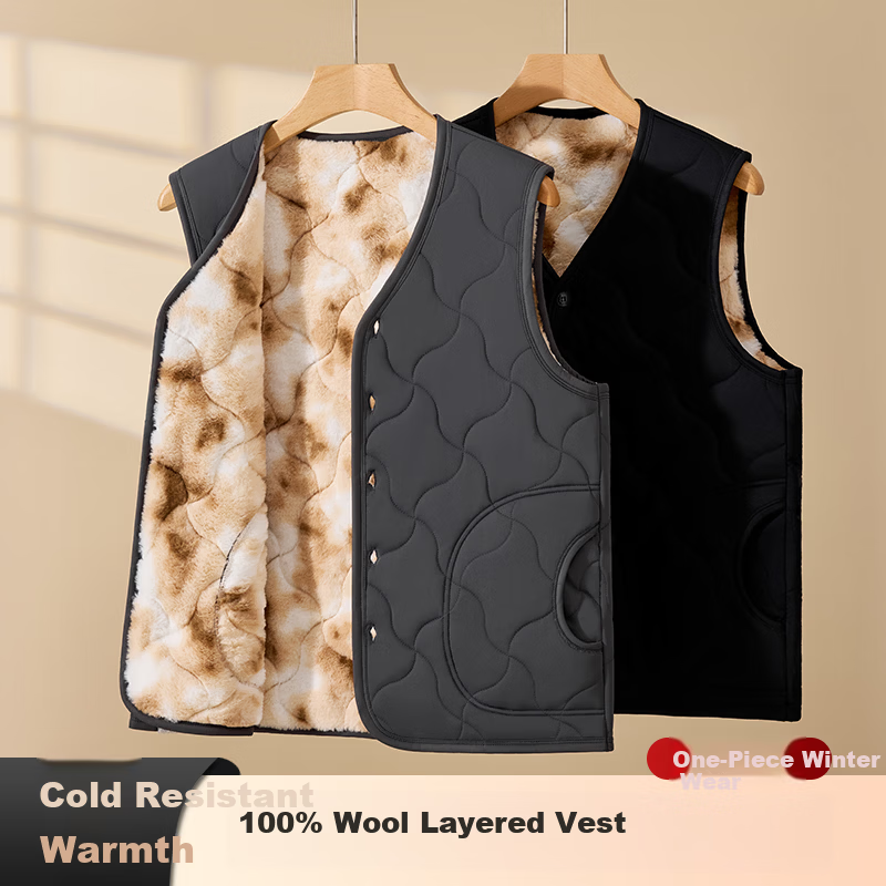 YUZHAOLIN Men's Wool Thickened Fleece Lined Warm Sleeveless Vest Mid-Aged and Elderly Outerwear
