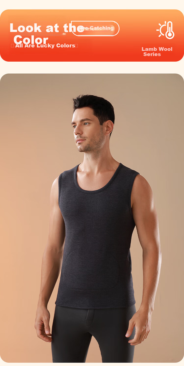 LangSha Men's Thermal Vest Fleece Lined Thickened Lamb Wool Base Layer Autumn Winter Insulated Gilet 11
