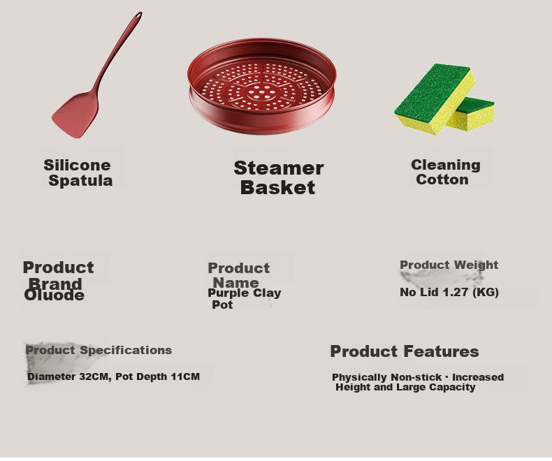 Oluode Purple Clay Non-Stick Health Titanium Alloy Frying Pan Stir-Fry Pan Household Flat Bottom Pan Compatible with Gas Stove and Induction Cooker 16
