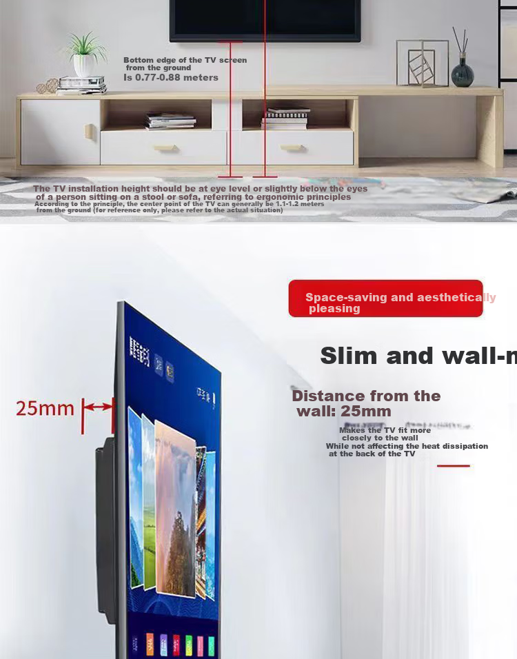 Aige Ultra-Thin Heavy-Duty Recessed TV Mount, Extendable Bracket for 65-90 Inch TVs, Compatible with Multiple Brands, TV Wall Mount, Doesn't Block Sockets Or Speakers, AG-P8 6