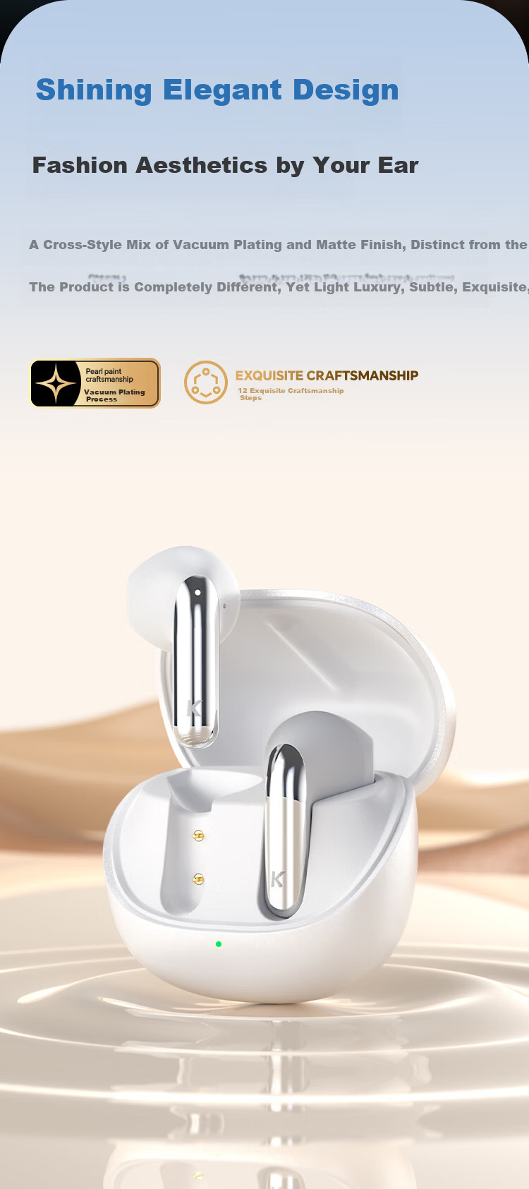 KUGOU M23 Bluetooth 6.0 Earphones Semi-In-Ear Wireless Music Gaming Low Latency Long Battery Life Noise Cancelling Compatible with Huawei Apple Xiaomi Men 12