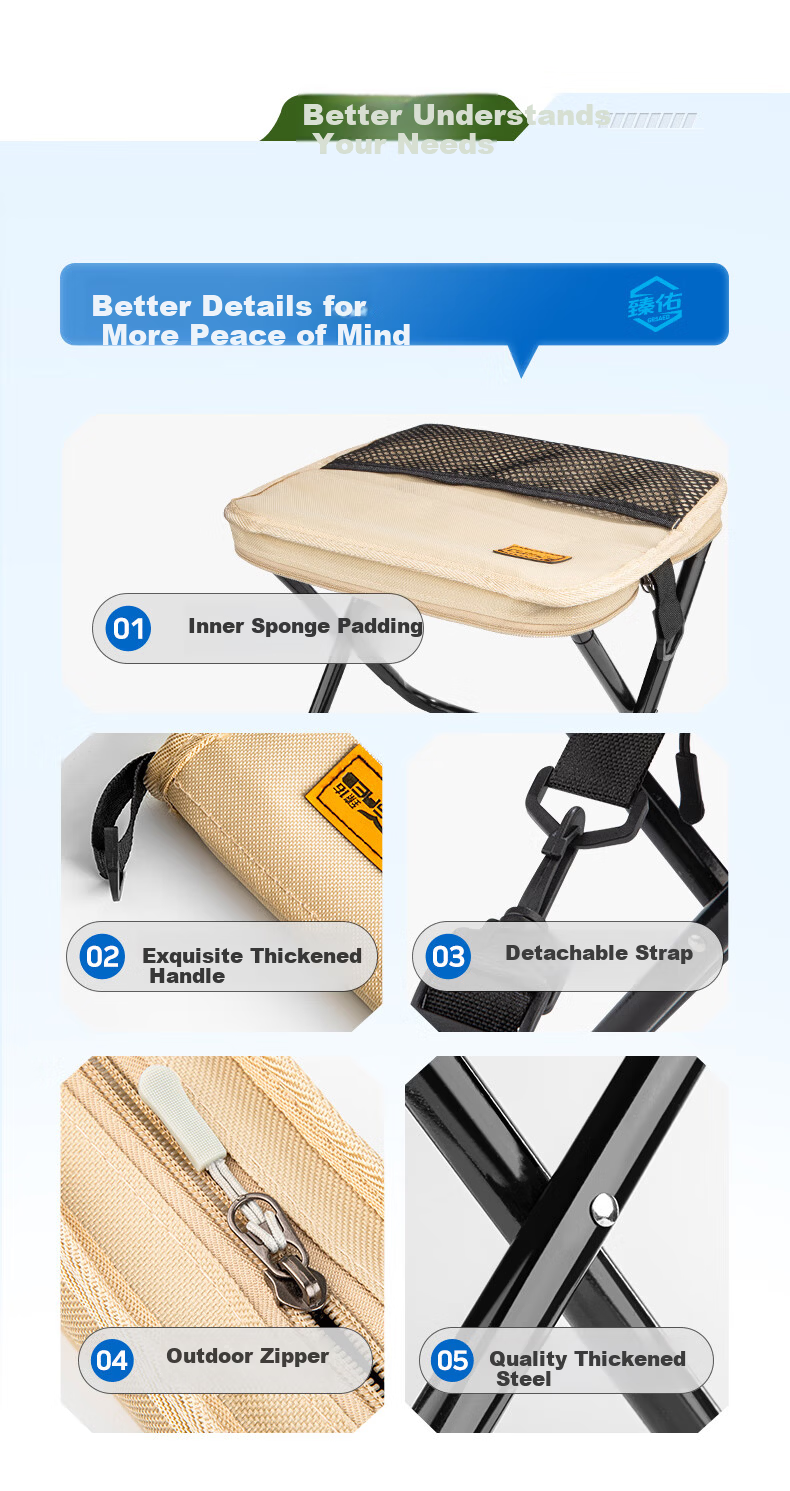 Grsaed Outdoor Folding Chair Portable Stool Fishing Chair Picnic Travel Camping Foldable Stool Black with Strap Large 11