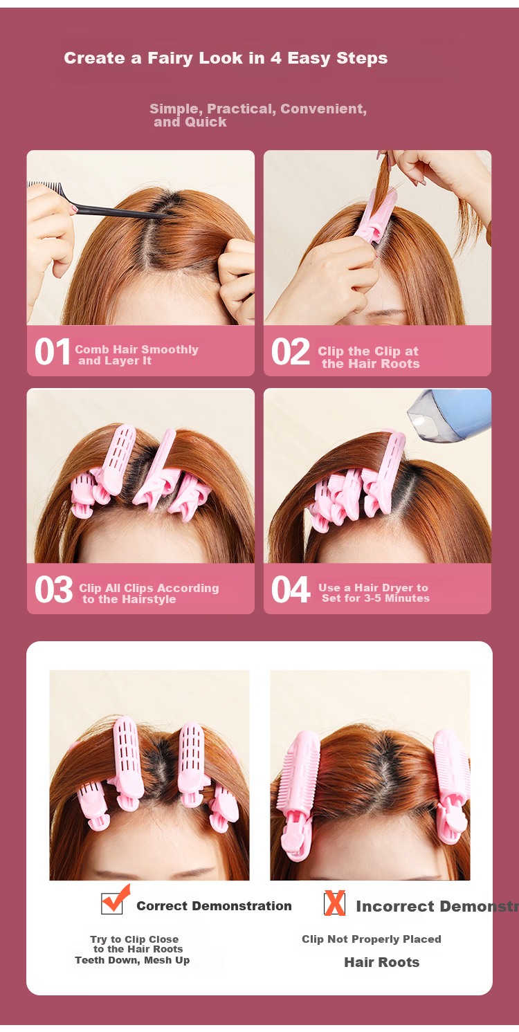 UPLUS Hair Curlers Root Volumizing Clips 4pcs Bangs Curlers Hair Rollers Volumizing Clips 12