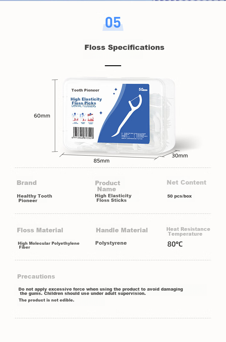 Dental Floss JD Self-Operated Fine Smooth Deep Cleaning Tooth Floss 10 Boxes Total 500 Sticks Convenient Toothpick Random 5