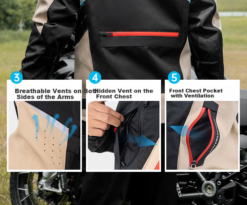 STAR FIELD KNIGHT Motorcycle Riding Jacket, Summer And All-Season Warm Fleece-Lined, Outdoor Motorbike Travel Gear, Black, Size 3XL 8