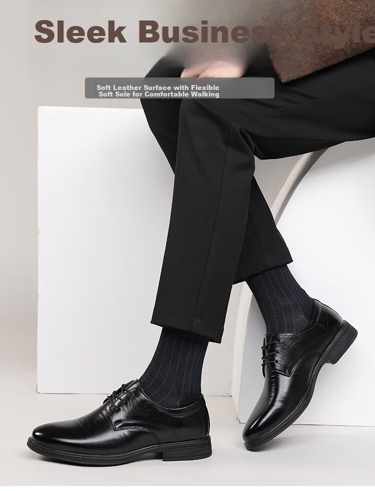 Hengyuanxiang Men's Leather Shoes Business Casual Lace-up New Formal Derby Work Wedding Shoes J37261 Black 42 2
