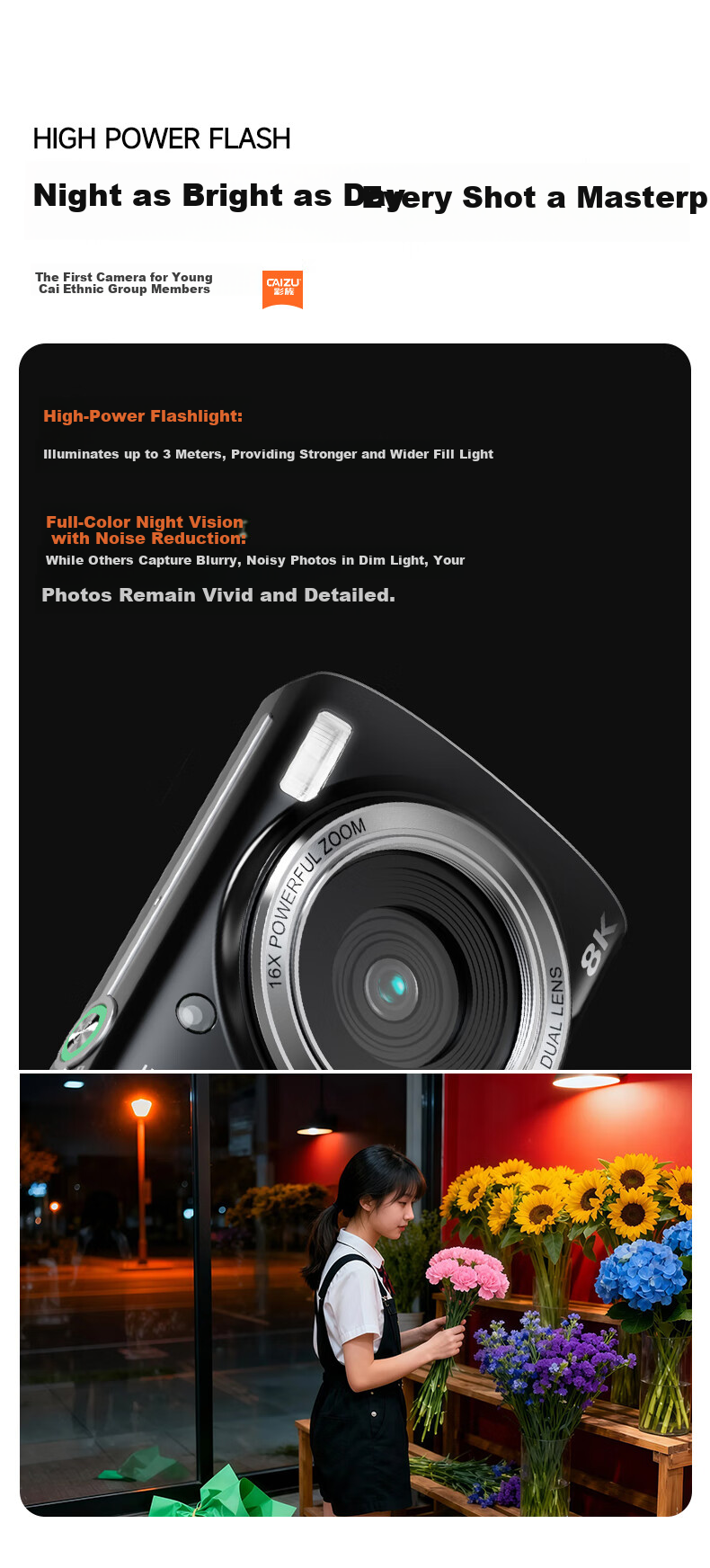 CAIZU 1/1.4 Inch Large Sensor Z18 Digital Camera 88MP Dual Camera Selfie 8K Video Professional CCD Compact Camera No Memory Card 12