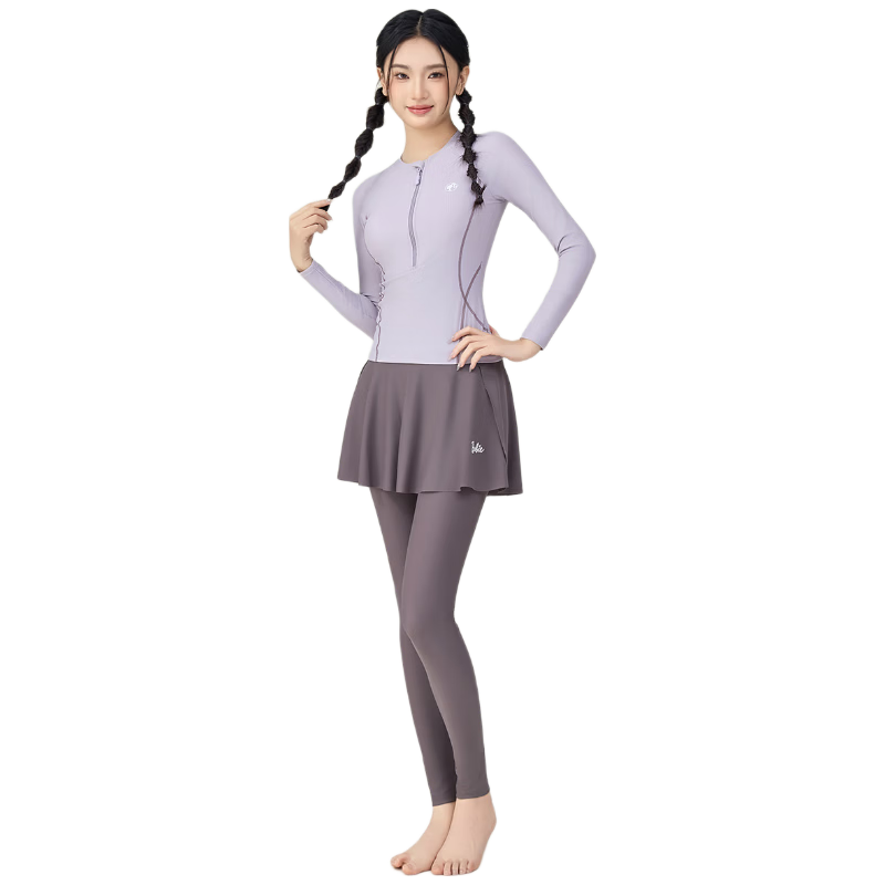 Barbie Two-Piece Swimsuit for Women, Conservative Skirted Long-Sleeve Top with High-Waisted Long Pants, Tummy Control Slimming Surfing Beach Vacation Two-Piece Swimwear Set