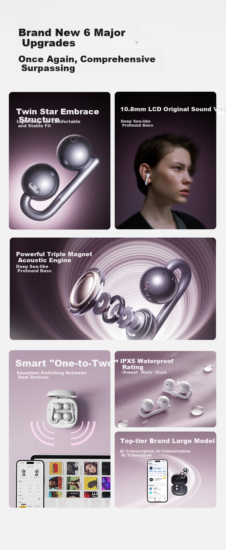 SANAG Sena F60 Bluetooth Earphones Clip-On Wireless Open-Ear Sports Noise-Cancelling Ear-Hook for Apple iPhone Pearl White 3