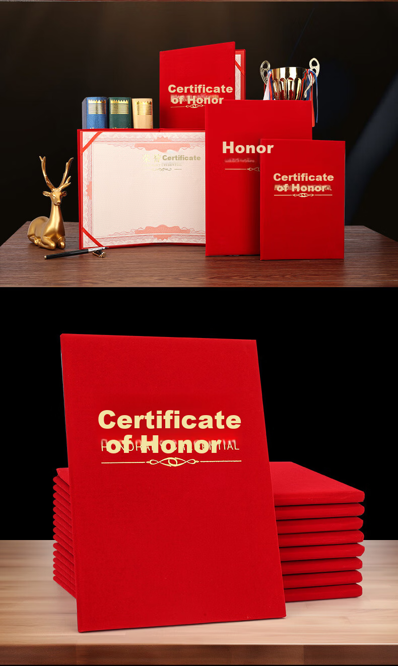 Elifo 10-Pack Red Velvet Honor Certificate Covers with Core, 12K Custom Blank Award Certificate Paper, Training Commendation Certificate Paper, Printable, 20 Sheets A4 Inner Pages 14