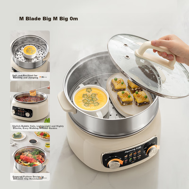 Joyoung Electric Steamer Electric Cooker Electric Hot Pot 304 Stainless Steel All-Steel 0 Plastic 0 Coating Household Three-Layer 15.5L Large Capacity Removable Inner Pot Steaming and Cooking GZ561