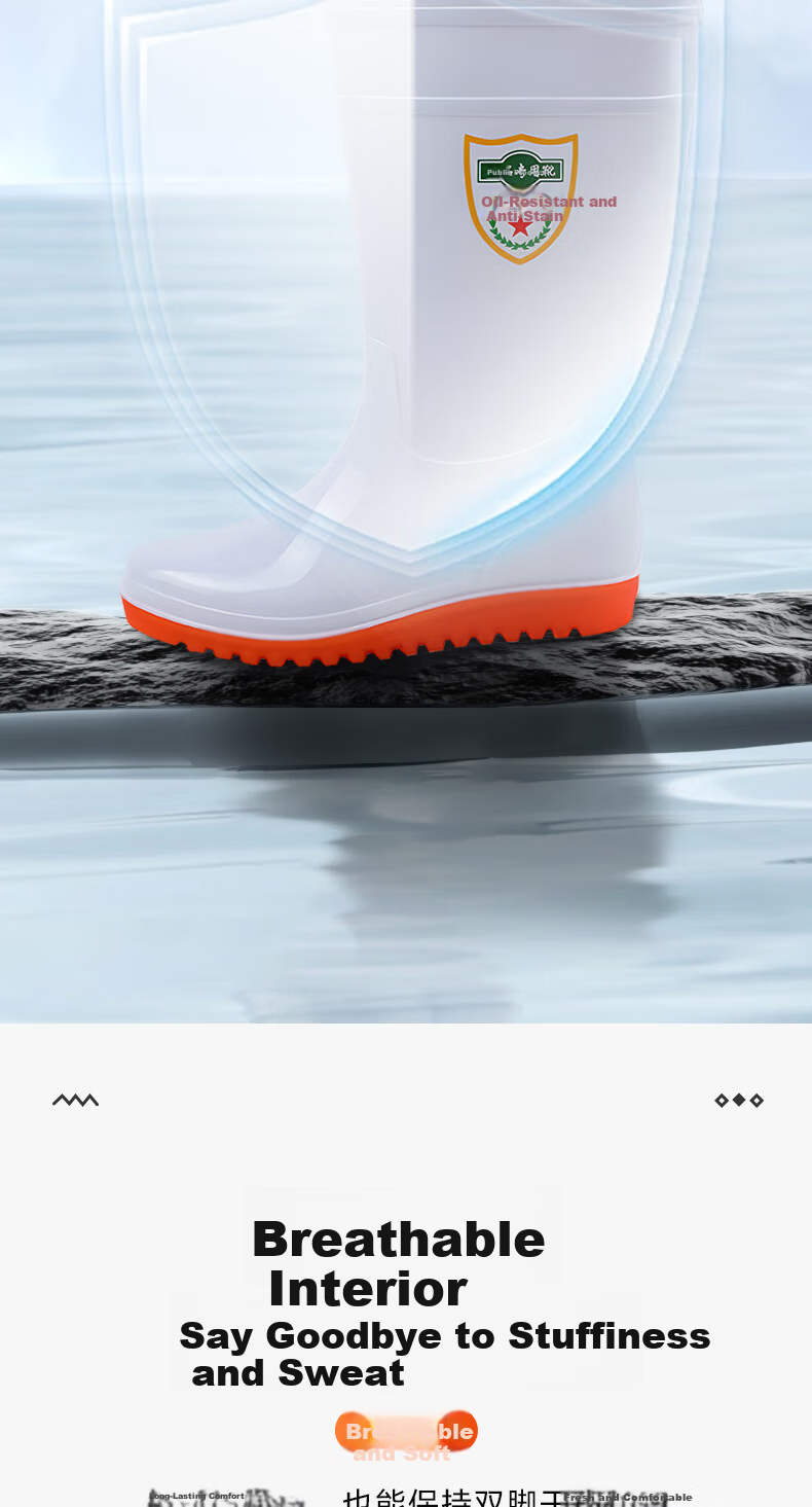Leyoubaiyi Food Factory Labor Protection Rain Boots Size 44 Wear-Resistant Non-Slip High Tube Waterproof Work Sanitary Shoes White 24