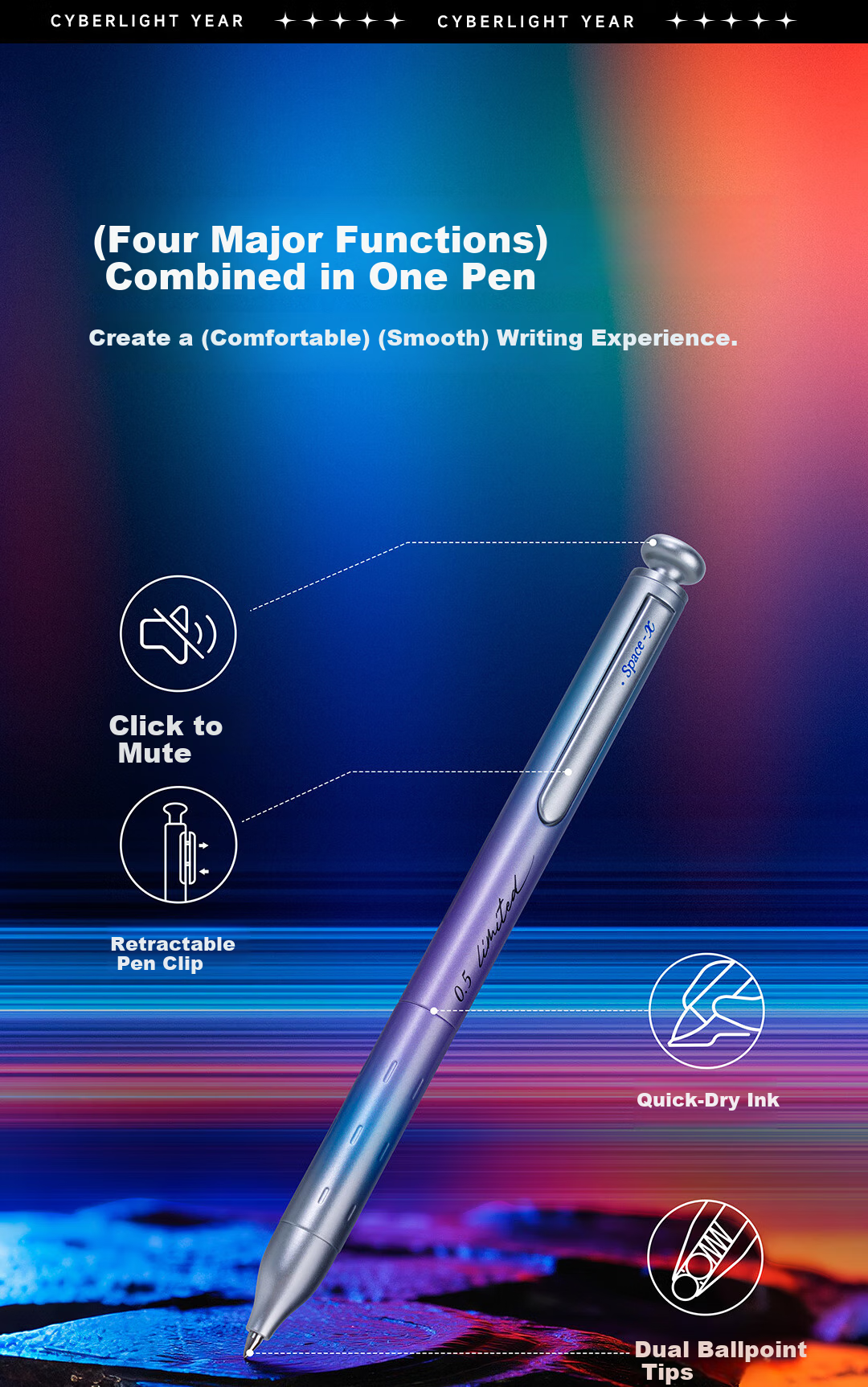 Dianshi Cyber Limited Edition Time Capsule Retractable 0.5mm Black Gel Pen High-Value Student Writing Practice Pen 0154A2Plus [5-Pack] 12