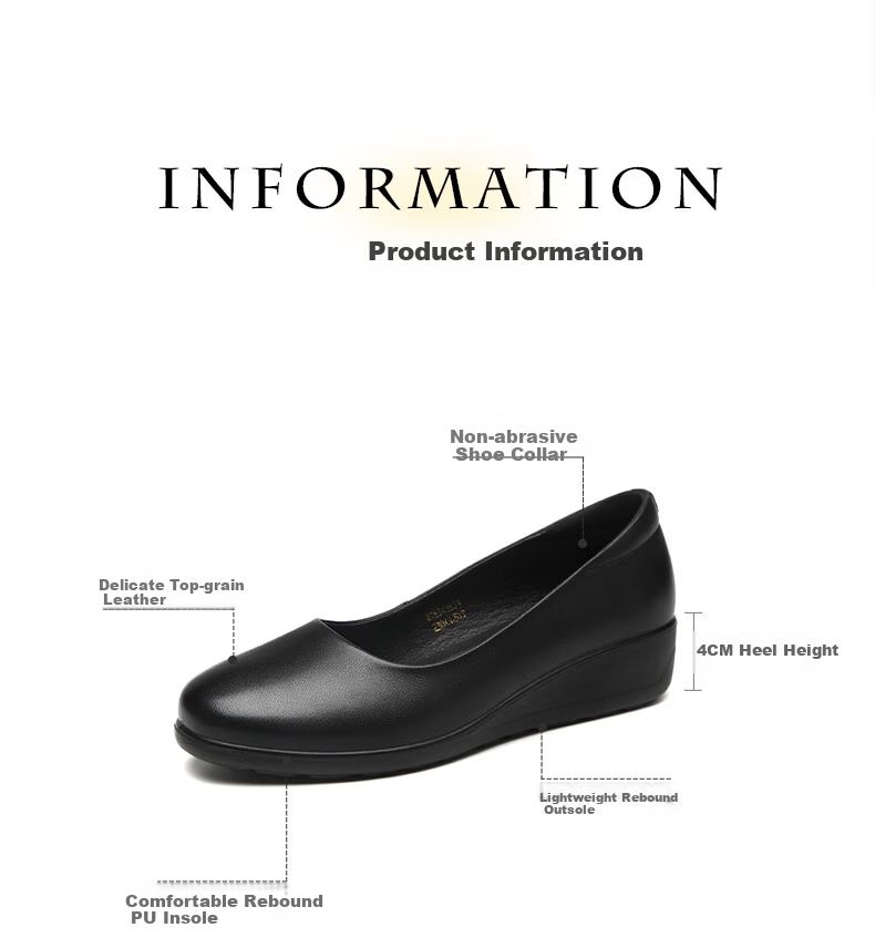 Hongqingting Women's Leather Casual Shoes, Wedge Heel Soft Leather Loafers, Commuter Work Flats, WTB341831, Black, Size 35 6
