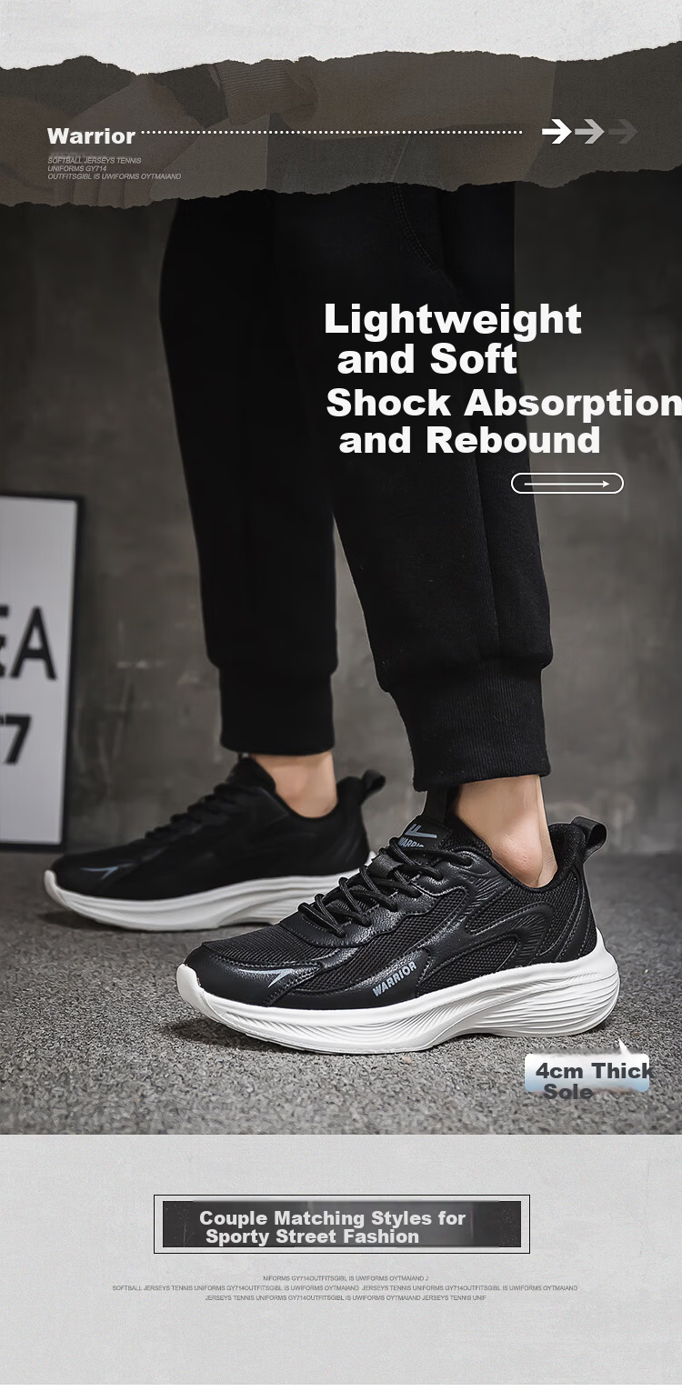 Warrior Official Men's Sports Shoes 2026 Spring New Trendy Thick-Soled Height-Increasing Shoes for Men White Gray Size 40 3