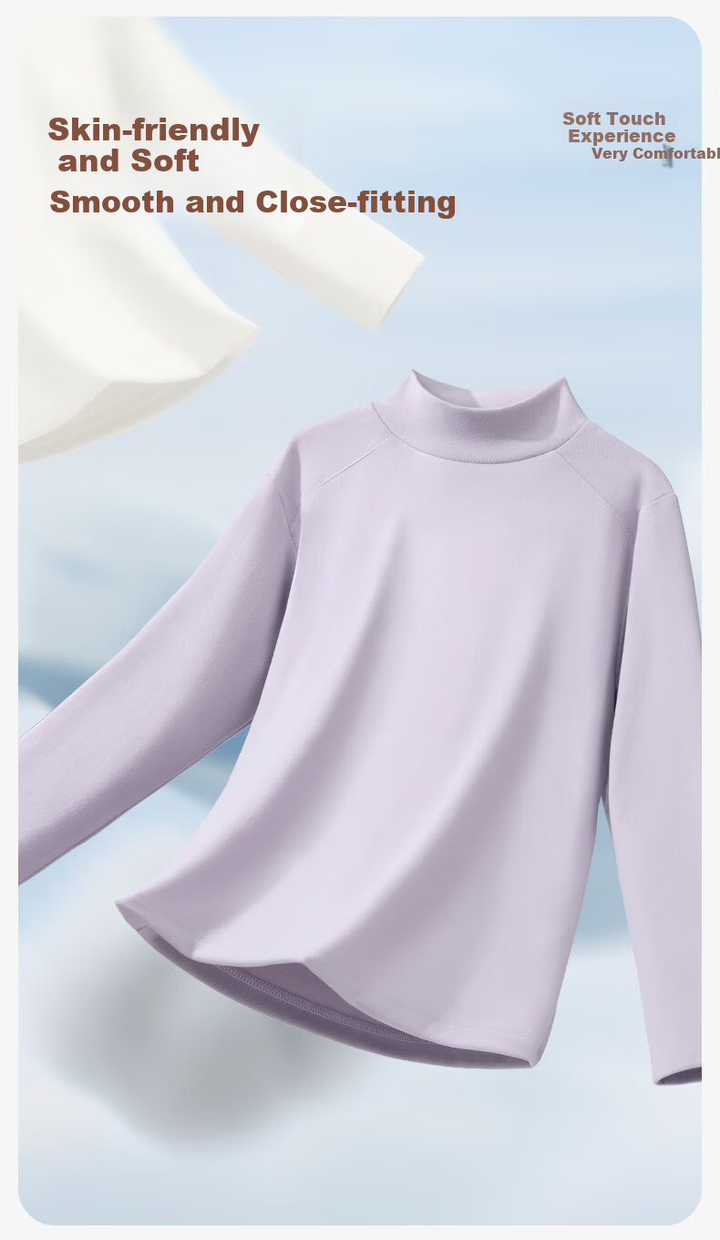Baleno Boys' Long Sleeve T-Shirt Winter 2025 Warm Innerwear Children's Solid Color Half Turtleneck Base Shirt 4