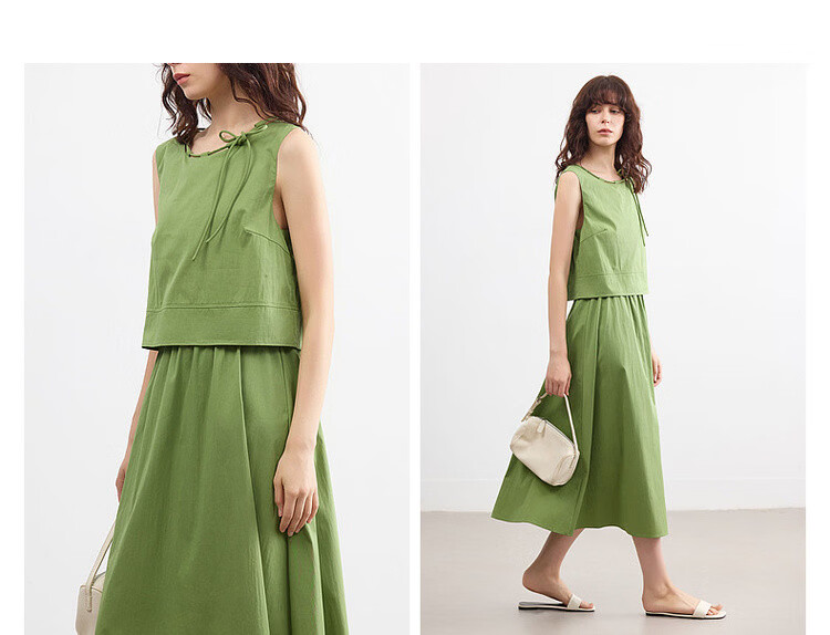 Demana Cotton Cloud Nap Summer Adjustable Strap Round Neck Denim Dress A-Line Mid-Length Women's Dress 9