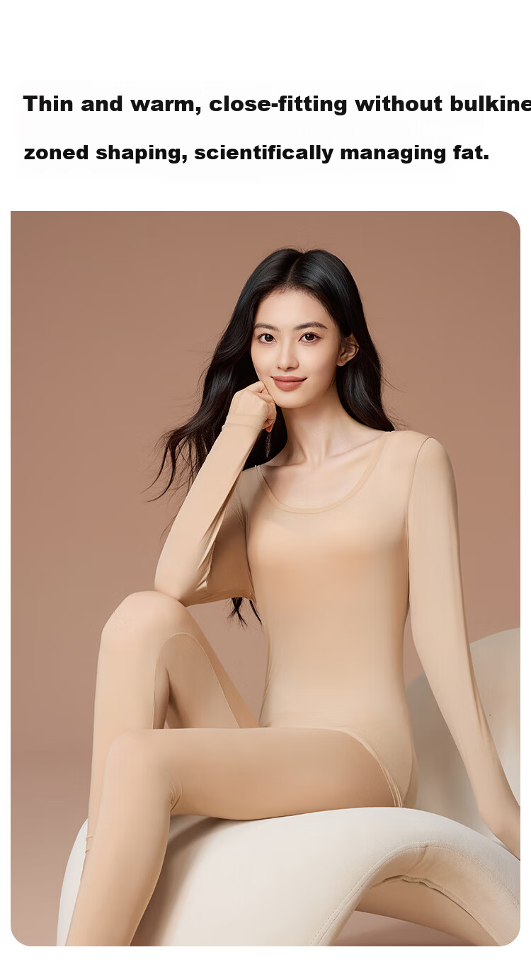 MiiOW Women's Skin Care Ultra-Lightweight Seamless Slim Fit Wide Neck Autumn Winter Thermal Underwear Set 8