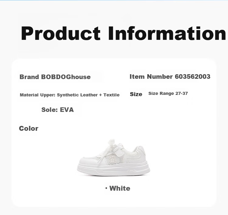 BOBDOG House Boys' School White Sneakers Summer Running Shoes Breathable Mesh Kids' Casual Shoes 603562003 White Size 37 1