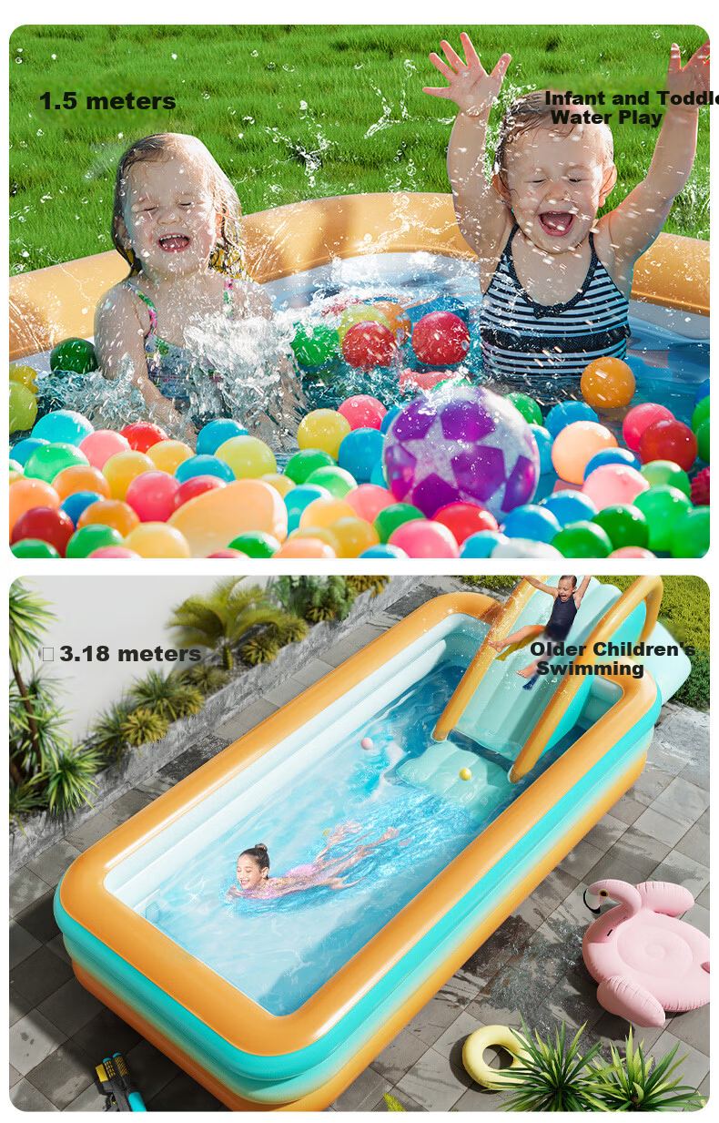 Chuandaoxiong Children's Inflatable Swimming Pool, Thickened Large Outdoor Pool for Home Use, Bathing Pool, Water Play Pool, Mint 1.5 Electric Pump 6