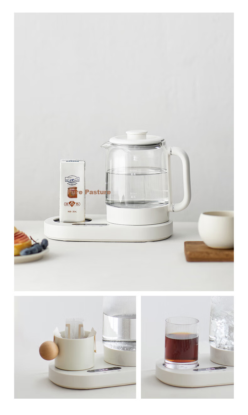 Olayks Instant Mini Health Pot Set Flower Tea Kettle 0.8L Office Heating Thermostat Coaster 2-in-1 Small Electric Kettle Tea Maker for One 16