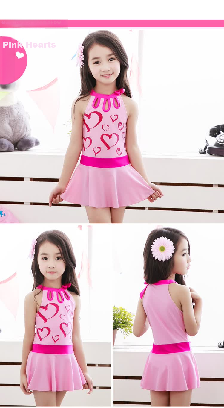 Youyou Children's Swimsuit Girls One-Piece Skirt Style Large Kids Swimwear Student Girl Swimwear 37202 Pink 3XL 7