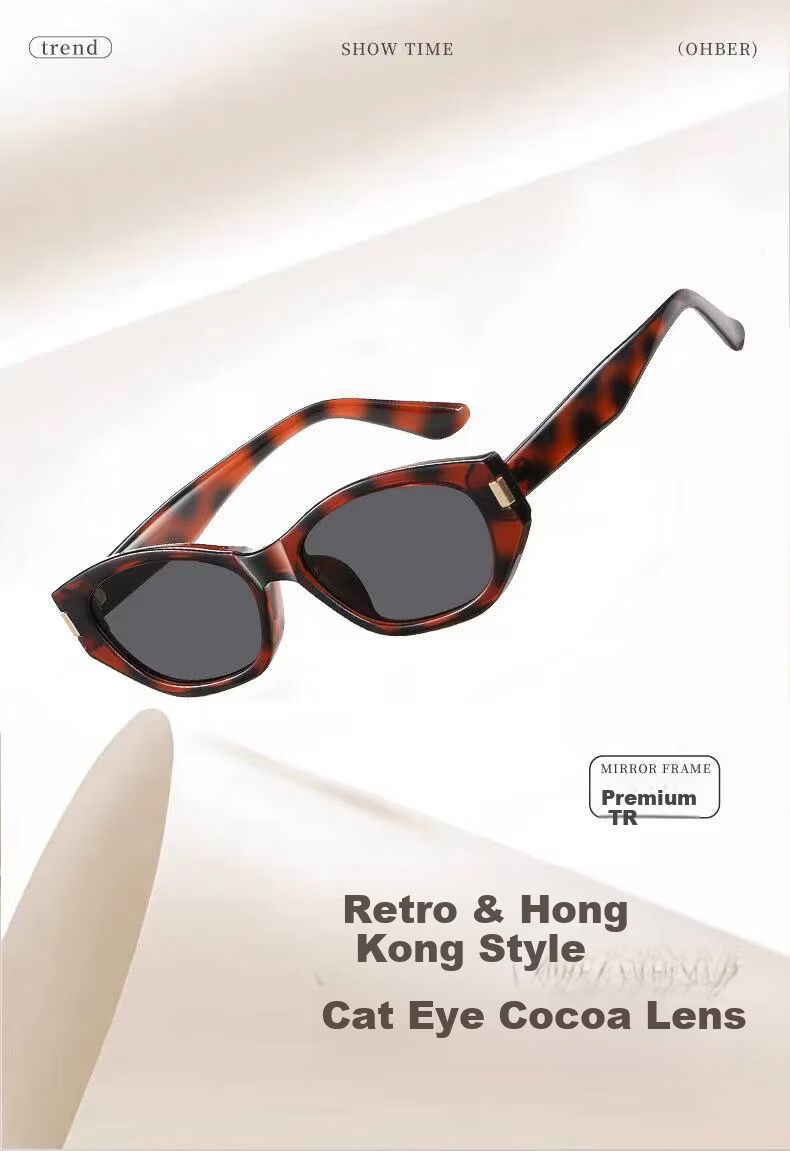 FENCHI Vintage Cat Eye Sunglasses Cocoa Frame UV Protection Narrow Frame Ins Style Women Sunglasses 7