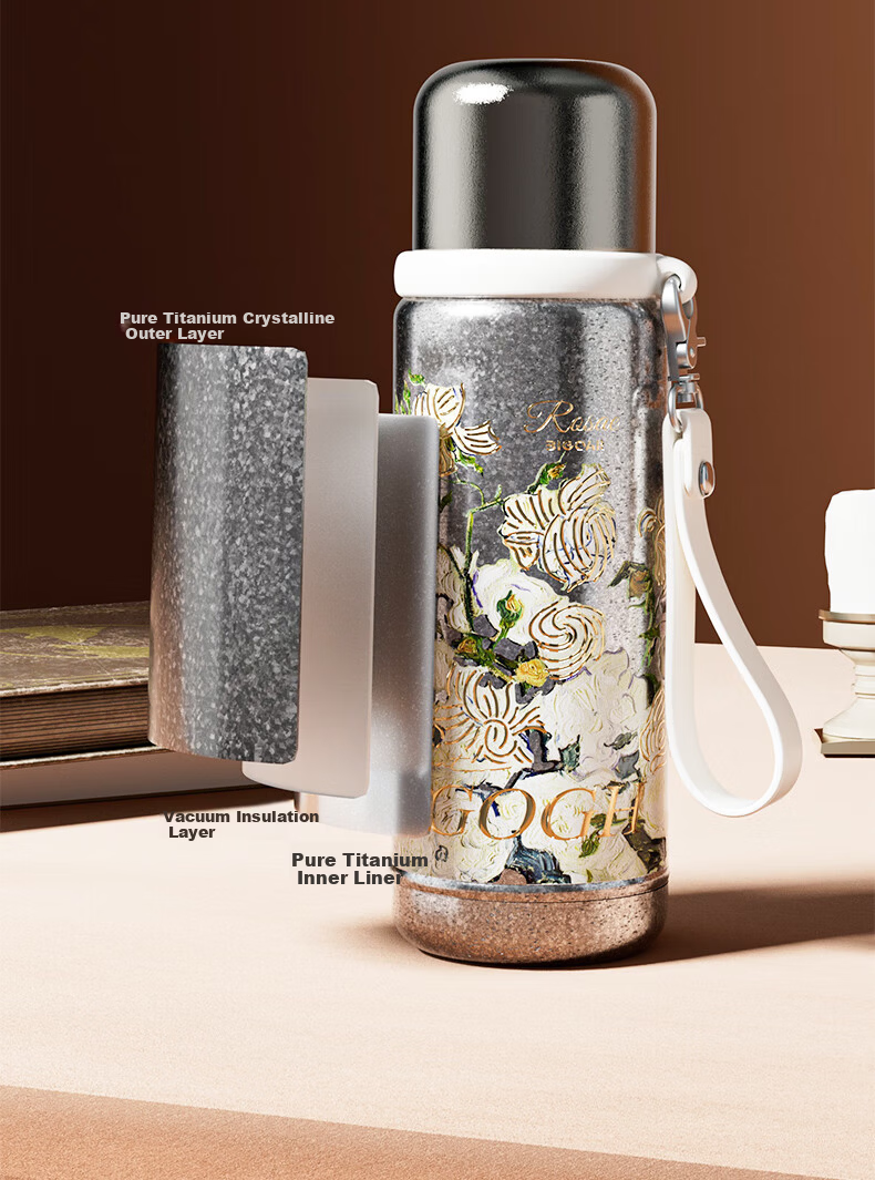Daka Pure Titanium Insulated Thermos Van Gogh Collaboration Temperature Display Direct Drinking Tea Infuser Large Capacity Outdoor Stew Tea Cup Gift Mug 15