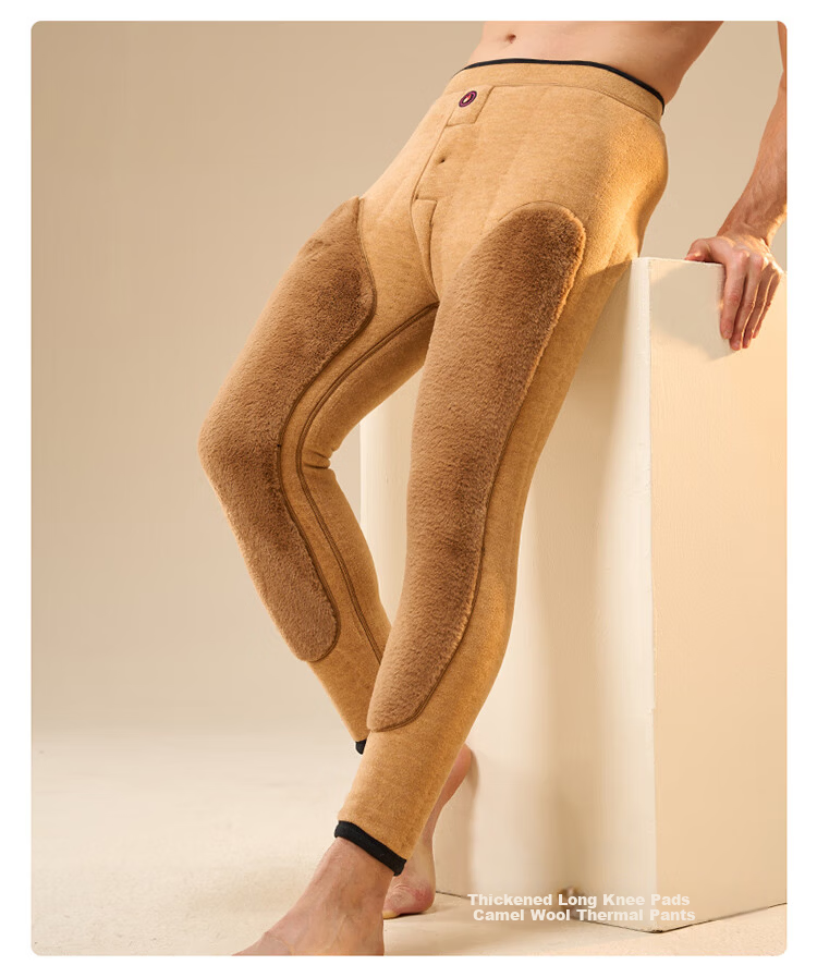 Langsha Extra Thick Thermal Camel Hair Silk Warm Pants Unisex Autumn Winter Fleece Lined High Waist Antibacterial Cold Protection Knee Support Thermal Leggings 17