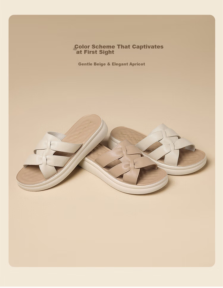 ZHR Zese First Layer Cowhide Thick Sole Women's Summer Casual Beach Woven Slippers Soft Comfort Shoes EQ09 Apricot Size 36 4