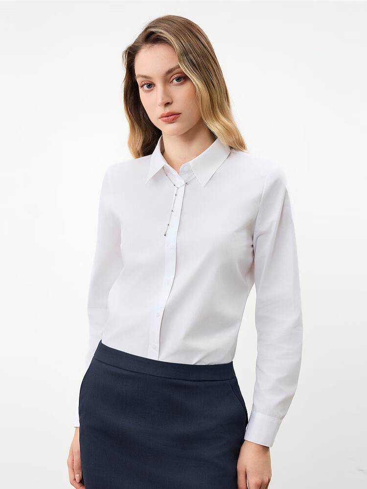 G2000 Women's 2026 Spring Summer Cotton Non-Iron Long Sleeve Shirt with Necklace, Mall Edition 22
