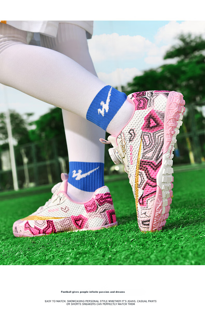 Shuangxing Kids Soccer Shoes Boys Girls Youth Students Knob New Year Match Training TF Turf Cleats White Red Size 39 15