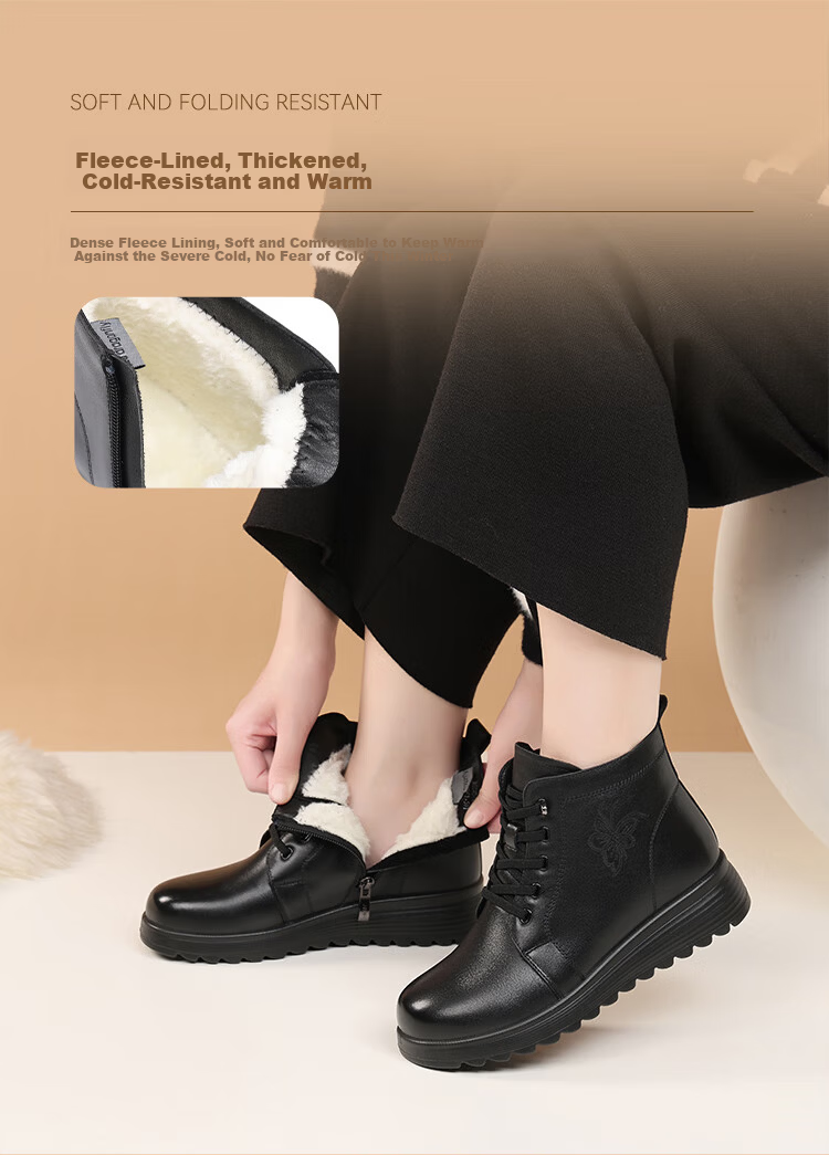 Red Dragonfly Women's Boots Mom Boots Autumn Winter Fleece Warm Cotton Boots Thick Sole Lightweight Ankle Fashion Boots WTC457251R Black 38 4