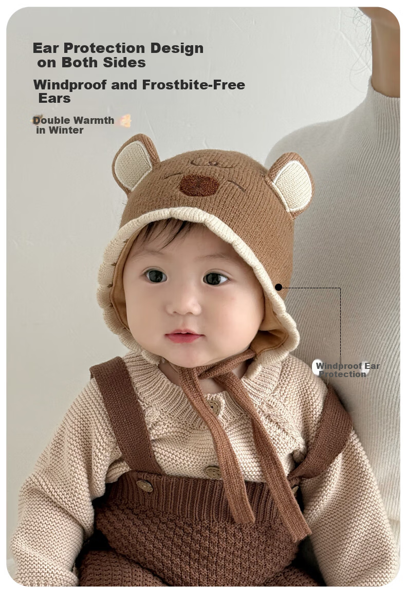 Benaxi Baby Hat Autumn Winter Boys Cute Knitted Hat Infant Winter Outdoor Woolen Warm Ear Protection Hat 13