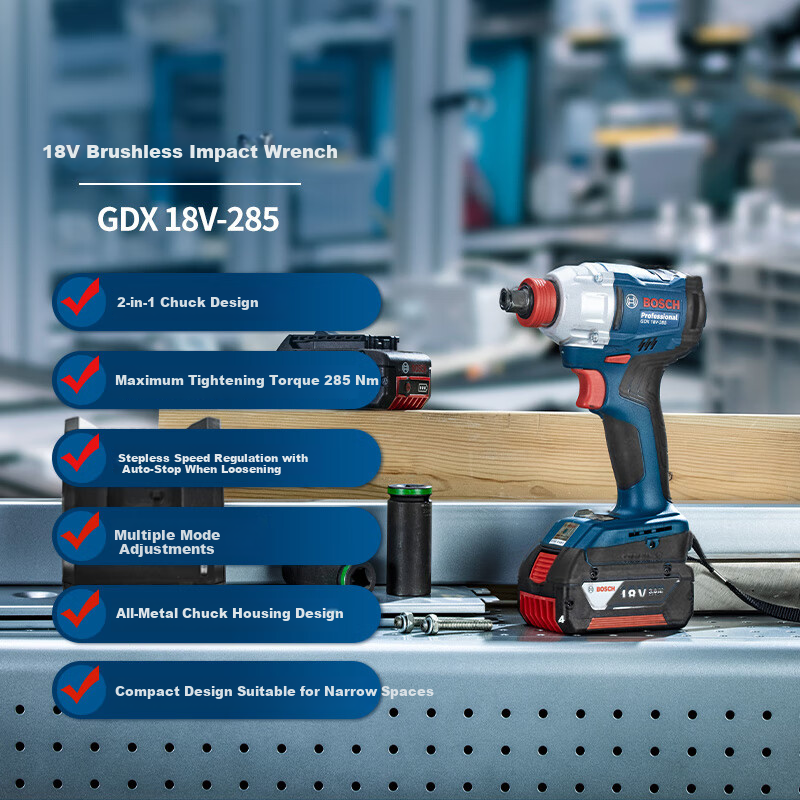 BOSCH 18V Brushless Lithium Impact Wrench 285Nm High Torque GDX18V-285 Single Battery 3.0Ah Socket Set
