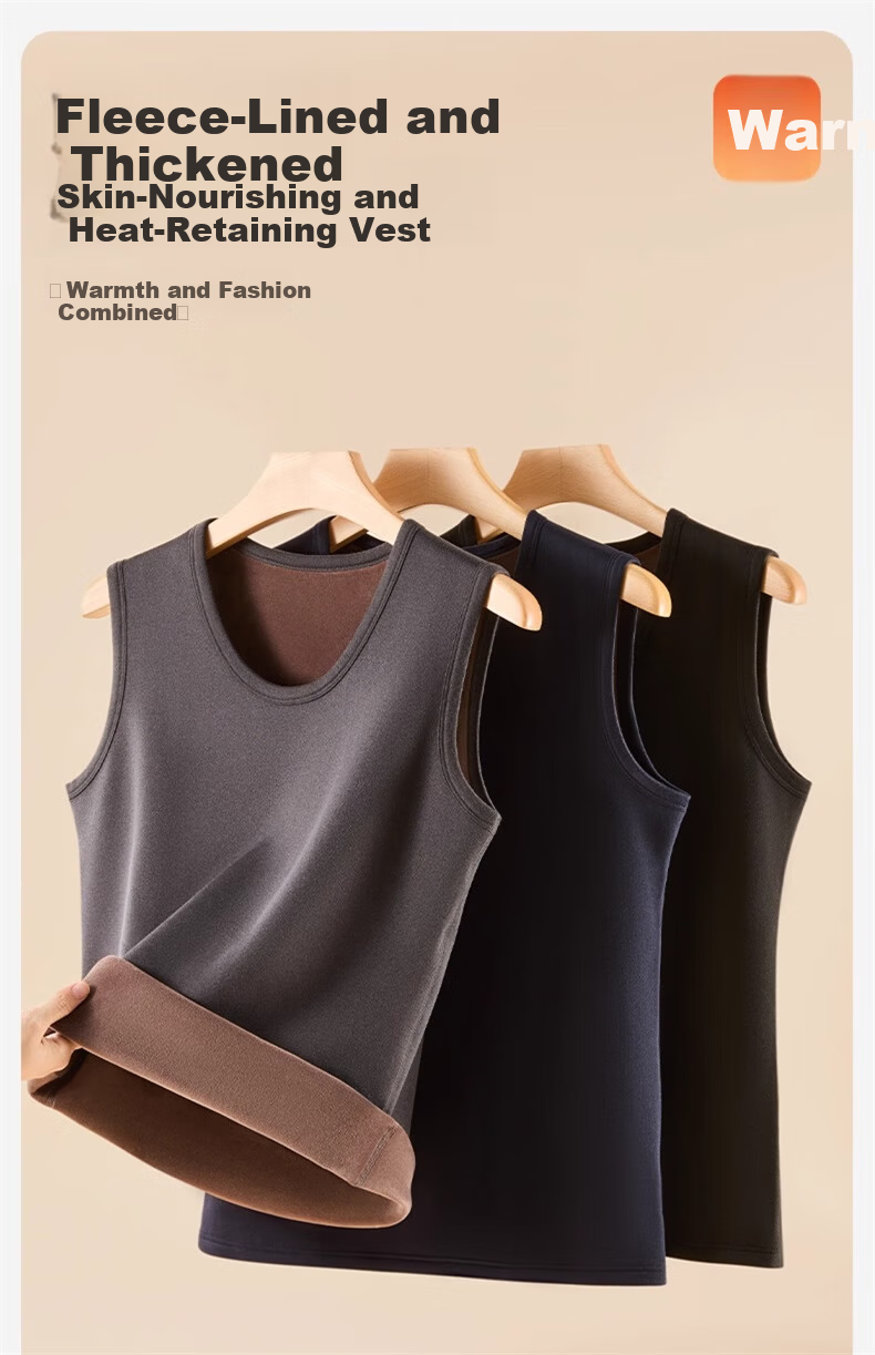 MiiOW Men's Fleece-Lined Thickened Warm Vest Down Silk Heating Quick Warmth Spring Autumn Winter Base Layer Sleeveless Jacket 2