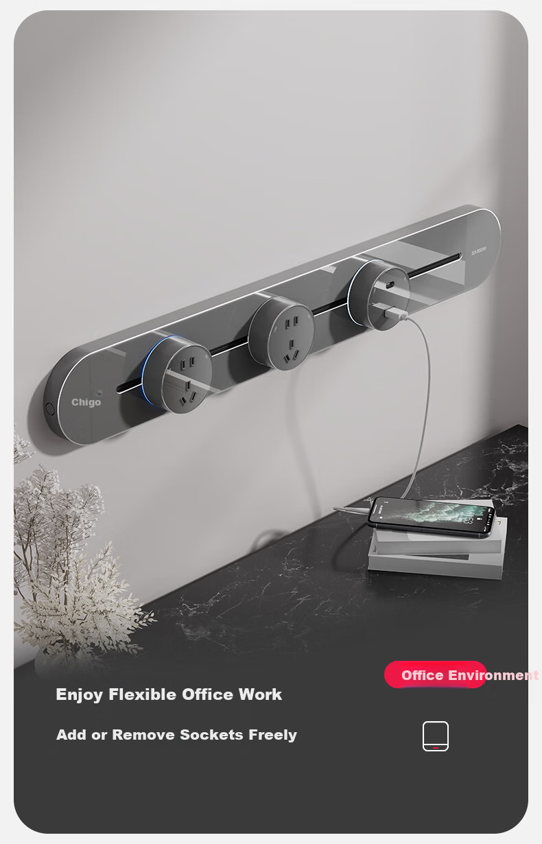 CHIGO Track Socket Tempered Glass Oil-Resistant Kitchen Power Rail Socket Surface Mounted Wall-Mounted Movable Sliding Rail Socket 50cm + 3 Three-Prong Outlets Silver Gray 10