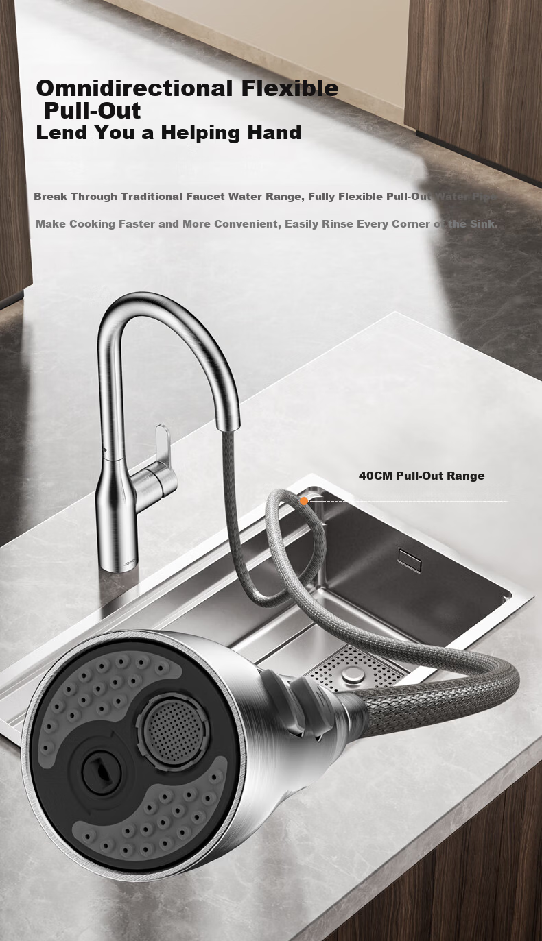 JOMOO Kitchen Faucet Three-Way Water Outlet Hot and Cold Dual Control Pull-Out Brass Alloy Sink Faucet 33255 11