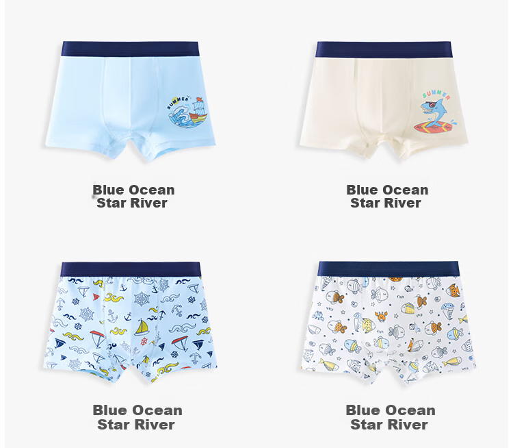 Yuzhaolin Boys' Cotton Boxer Briefs for Kids, Antibacterial, 4-Pack, Space Adventure Design, Size 7A 7