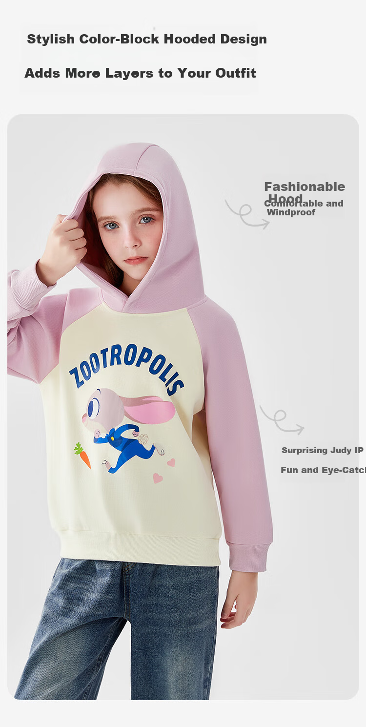 Disney Girls' Spring Hooded Sweatshirt Zootopia Stylish Children's Top Baby Spring Clothes ZL160039 Navy 130 3