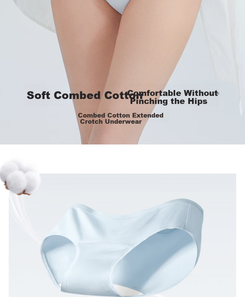 LUCKMEEY Combed Cotton Women's Underwear AAAAA Antibacterial Extended Crotch Thin 40-Count Mid-Waist Breathable Seamless Briefs 2