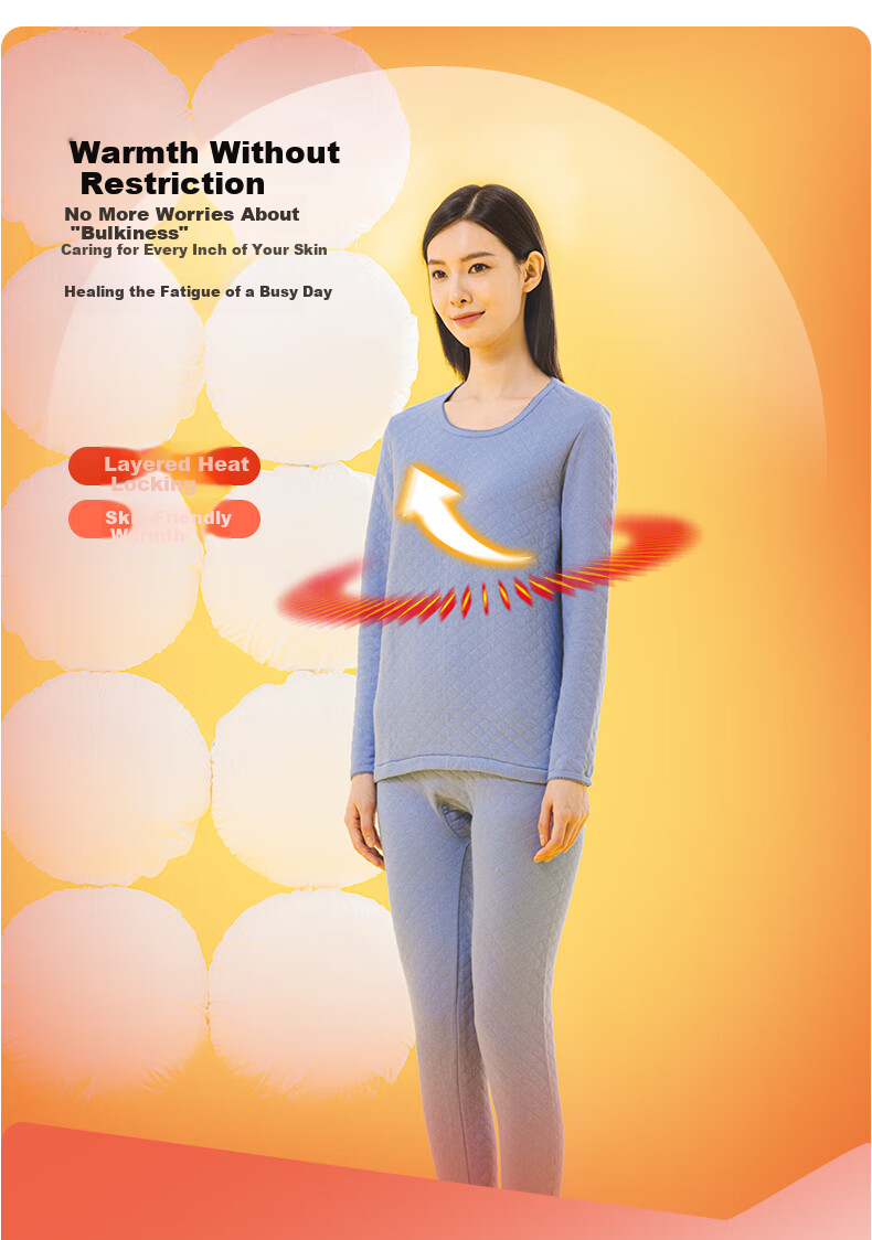 Yiershuang [7A Antibacterial And Anti-Mite Three-Layer Thickened] Autumn And Winter 100% Cotton Thermal Underwear Set for Women, Autumn Top And Pants 2